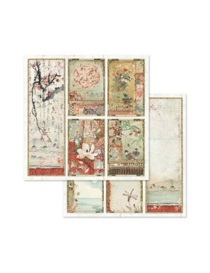 Pochette de 10 feuilles recto verso Oriental Garden Stamperia