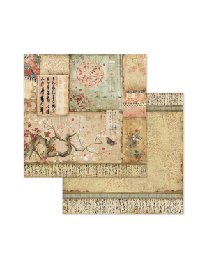 Pochette de 10 feuilles recto verso Oriental Garden Stamperia