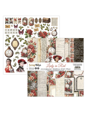 Pochette de 12 feuilles femme en rouge Scrapboys