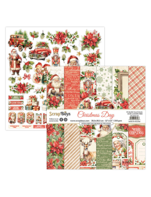 Pochette de 12 feuilles recto verso Christmas day Scrapboys