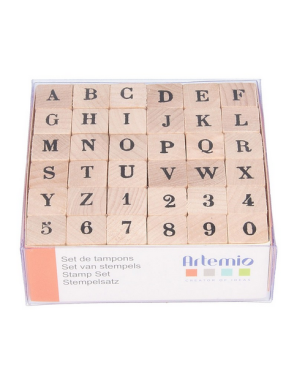 36 tampons bois alphabets et chiffres ARTEMIO