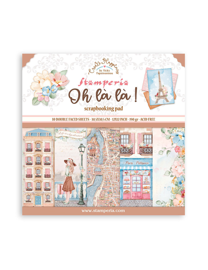 Pochette de 10 feuilles recto verso Stamperia Oh là là