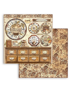 Pochette de 10 feuilles recto verso Stamperia coffee and chocolate