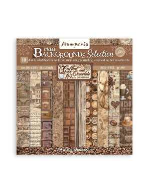 Pochette de 10 feuilles recto verso Stamperia coffee and chocolate maxi background