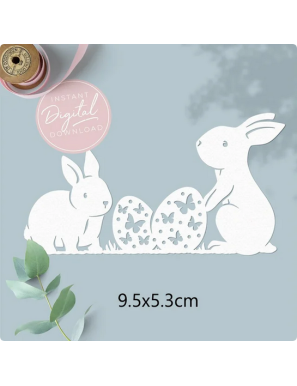 Die lapin de Pâques avec leurs oeufs