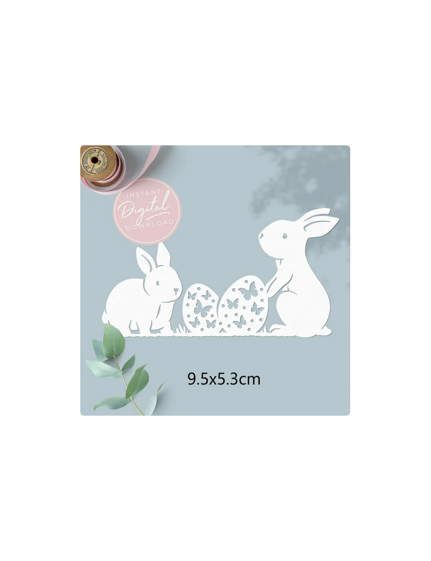 Die lapin de Pâques avec leurs oeufs