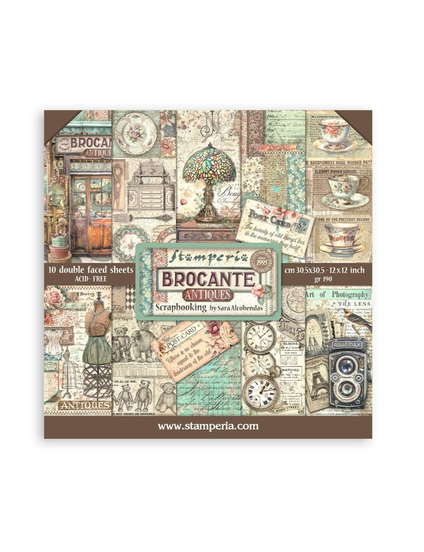 Pochette de 10 feuilles recto verso Stamperia Brocante