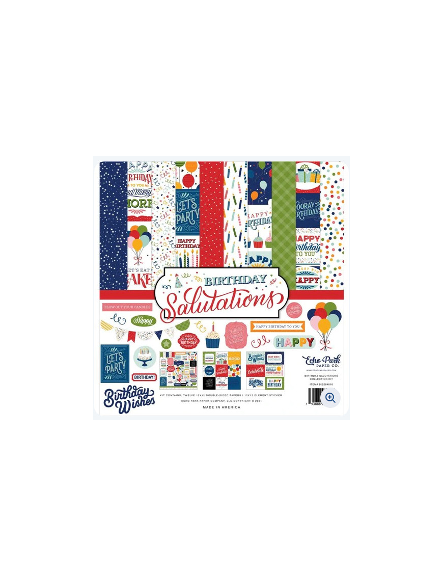Pochette de 12 feuilles recto verso 30,5cm x 30,5cm Birthday Echo park