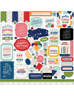 Pochette de 12 feuilles recto verso 30,5cm x 30,5cm Birthday Echo park