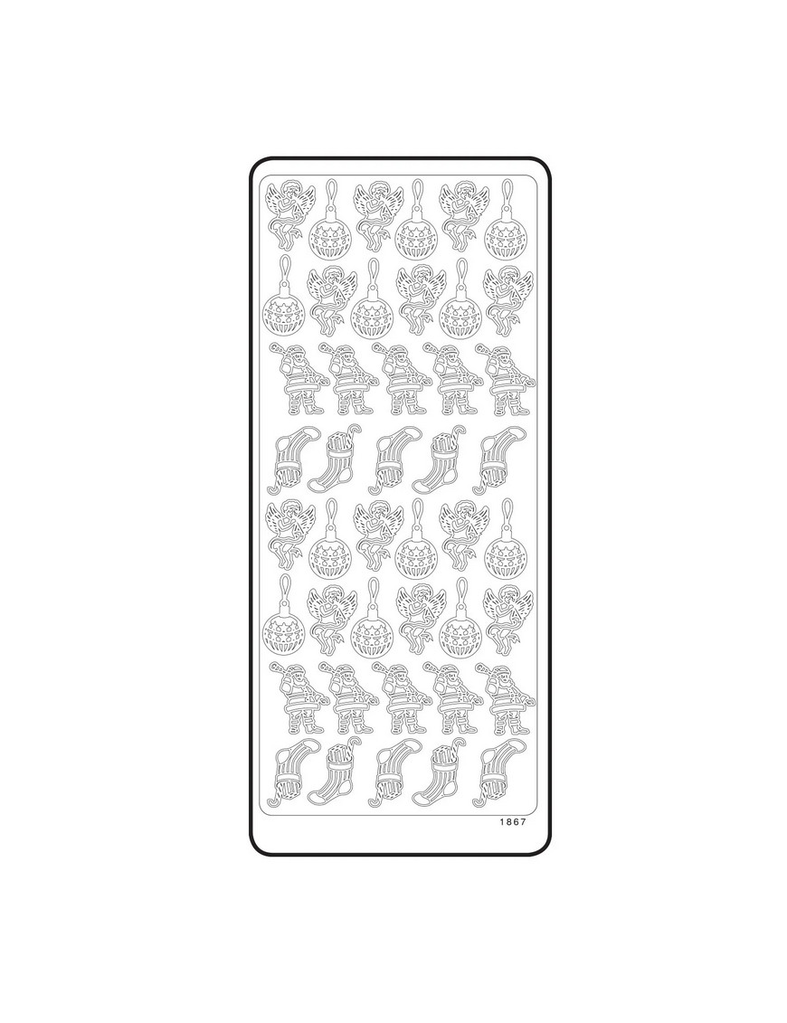 Planche de stickers peel off argenté motifs Noël
